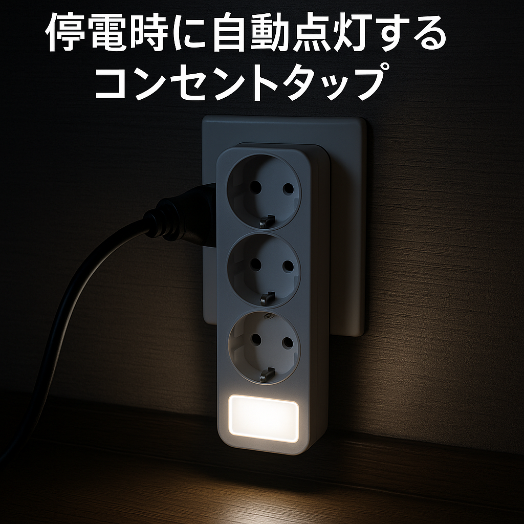 停電時に自動点灯するコンセントタップ