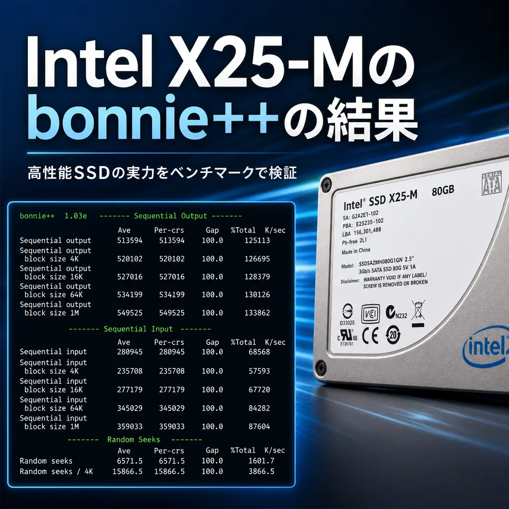 Intel X25-Mのbonnie++の結果