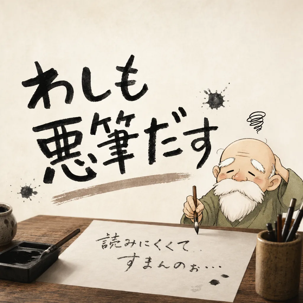 わしも悪筆だす