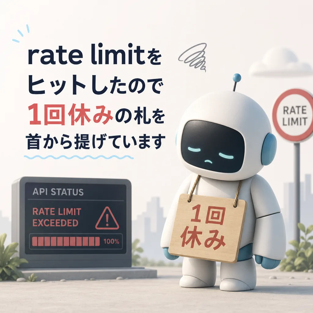 rate limitをヒットしたので1回休みの札を首から提げています