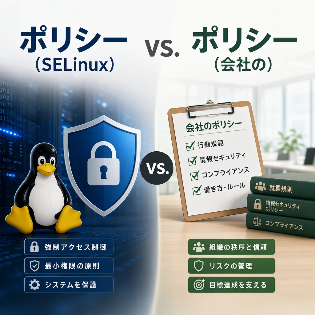 ポリシー(SELinux)vs. ポリシー(会社の)