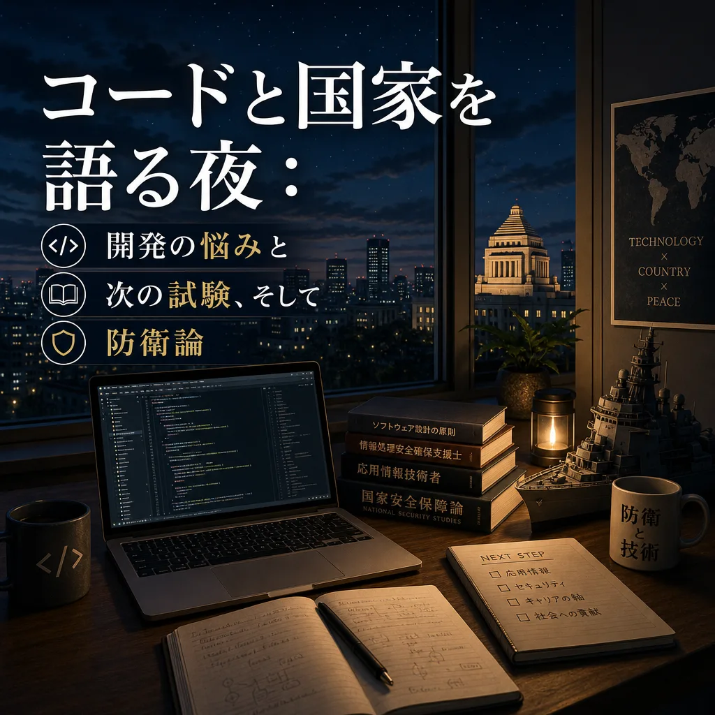 コードと国家を語る夜:開発の悩みと次の試験、そして防衛論