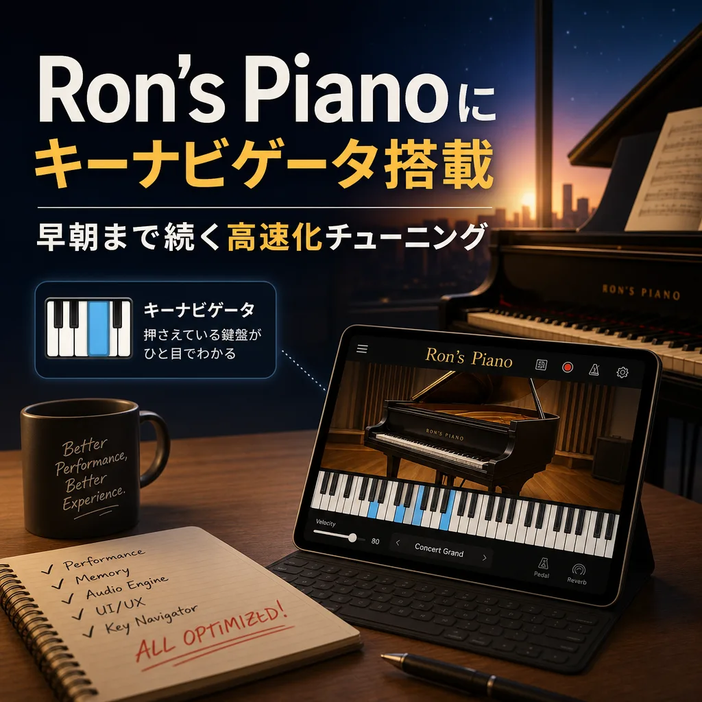 Ron’s Pianoにキーナビゲータ搭載、早朝まで続く高速化チューニング