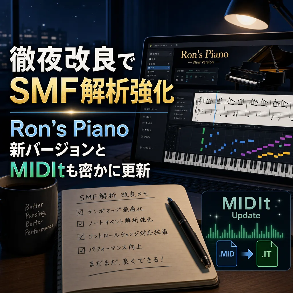 徹夜改良でSMF解析強化、Ron’s Piano新バージョンとMIDItも密かに更新