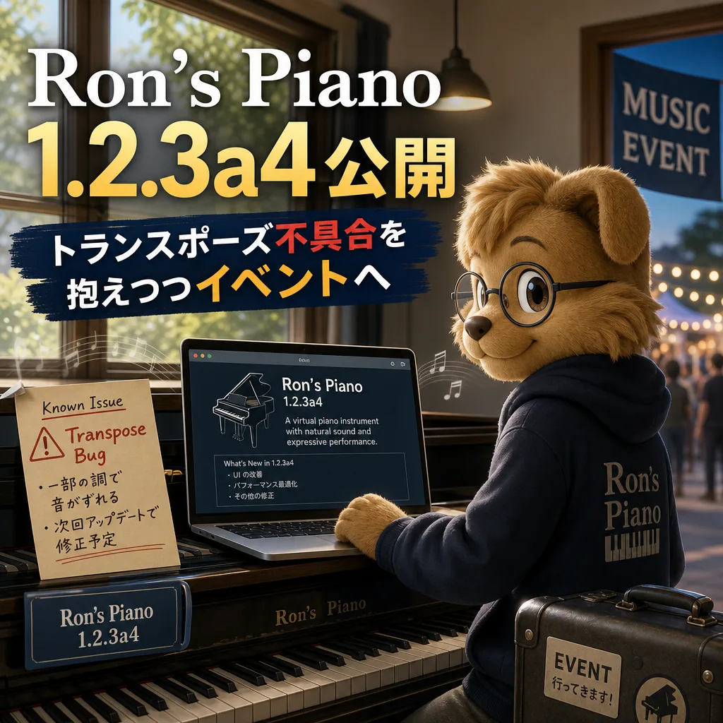 Ron’s Piano 1.2.3a4公開、トランスポーズ不具合を抱えつつイベントへ