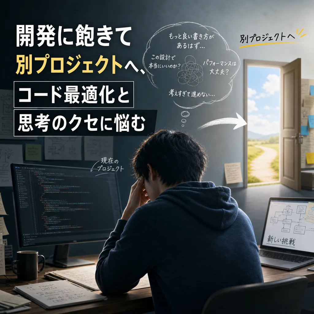 開発に飽きて別プロジェクトへ、コード最適化と思考のクセに悩む