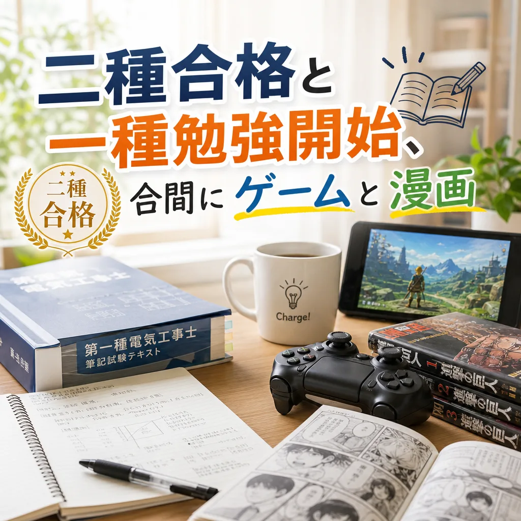 二種合格と一種勉強開始、合間にゲームと漫画