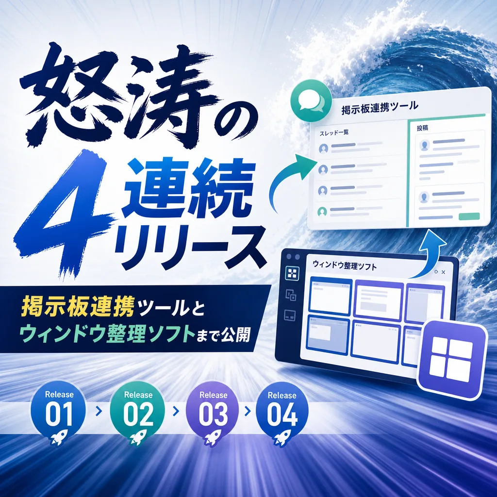 怒涛の4連続リリース、掲示板連携ツールとウィンドウ整理ソフトまで公開