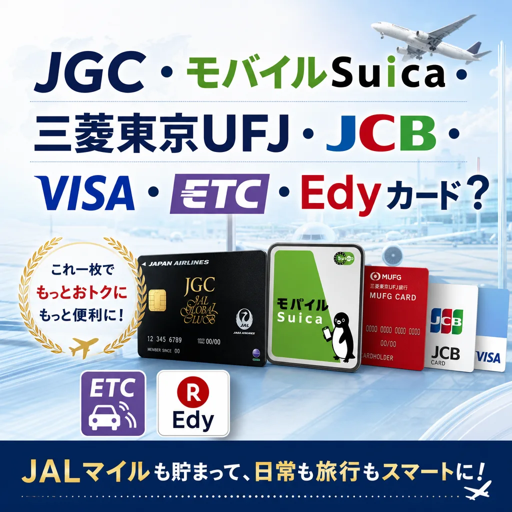 JGC・モバイルSuica・三菱東京UFJ・JCB・VISA・ETC・Edyカード？