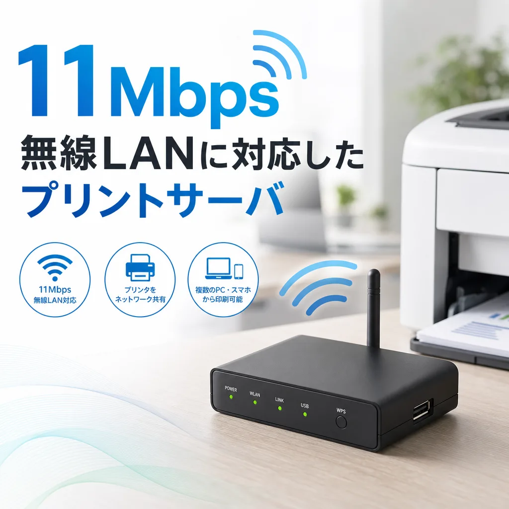 11Mbps無線LANに対応したプリントサーバ