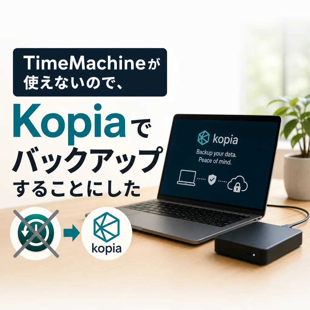 TimeMachineが使えないので、Kopiaでバックアップすることにした